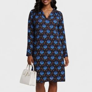 Ann Taylor Loft Blue Floral Split Neck Shirt Dress Size Medium